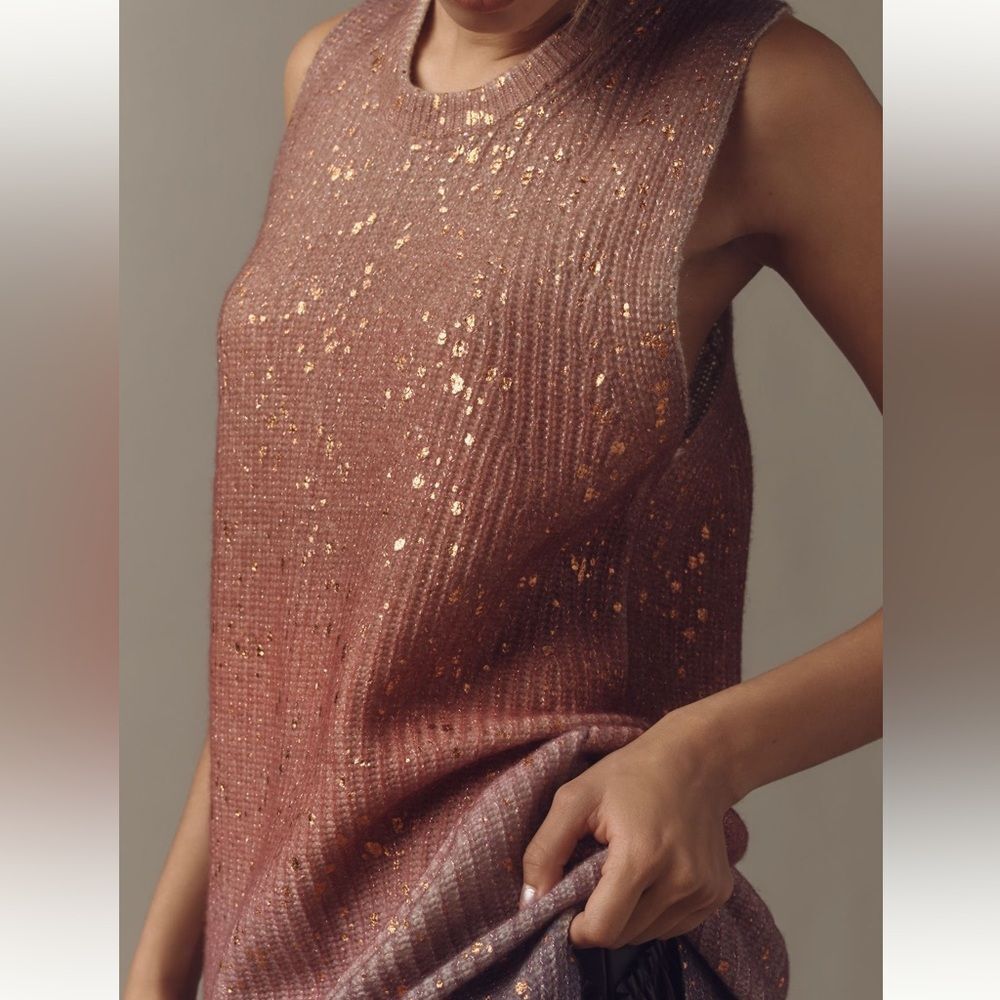 NWOT By Anthropologie Metallic Longline Cashmere Sweater in Pink